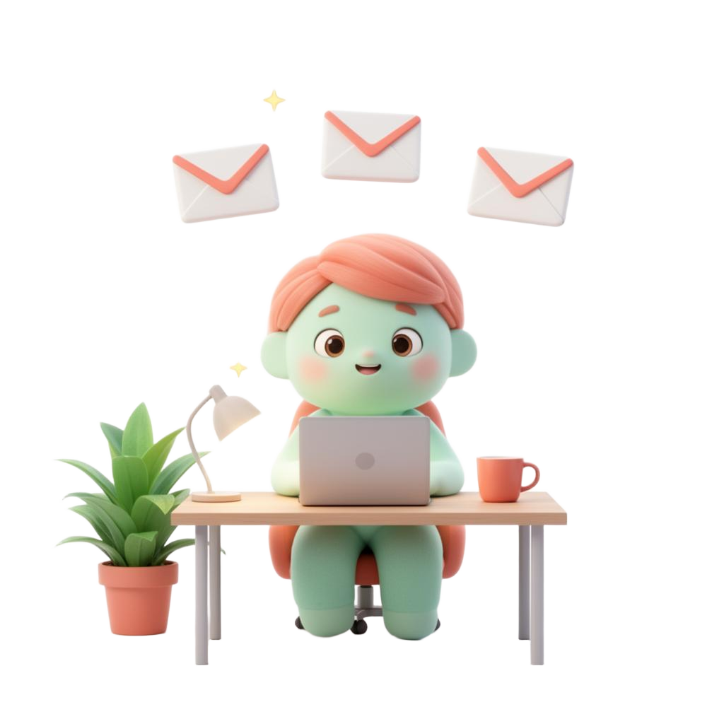Illustration of an inbox warming up with floating envelopes